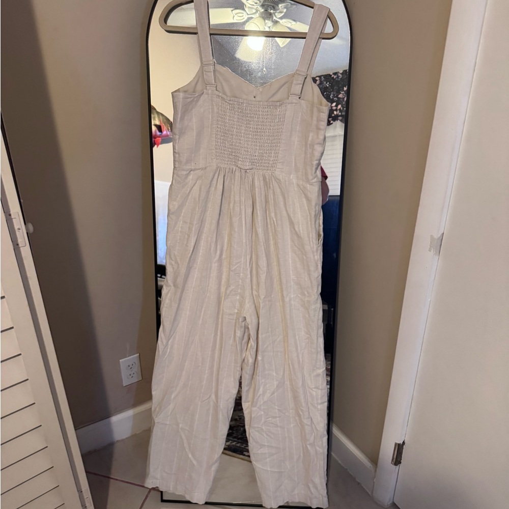 Old Navy Cream Striped Wide-Leg Jumpsuit with Button Front - Picture 4 of 4